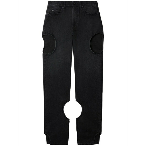 オフホワイト レディース デニムパンツ ボトムス Meteor cut-out straight-leg jeans Black|asty