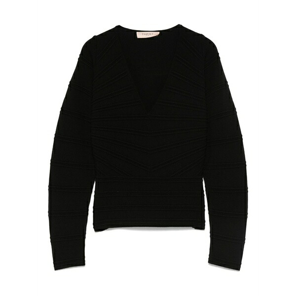 ツインセット レディース シャツ トップス V-neck top Black｜asty