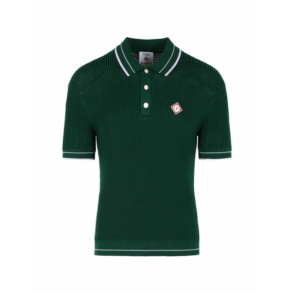 カサブランカ メンズ ポロシャツ トップス Logo-patch buttoned polo shirt Green｜asty 64,240円