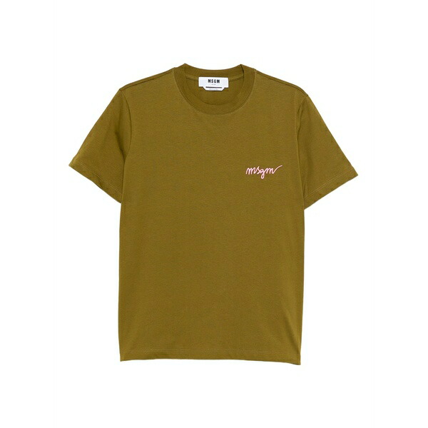 エムエスジイエム レディース プルオーバー トップス Logo-embroidered t-shirt Green