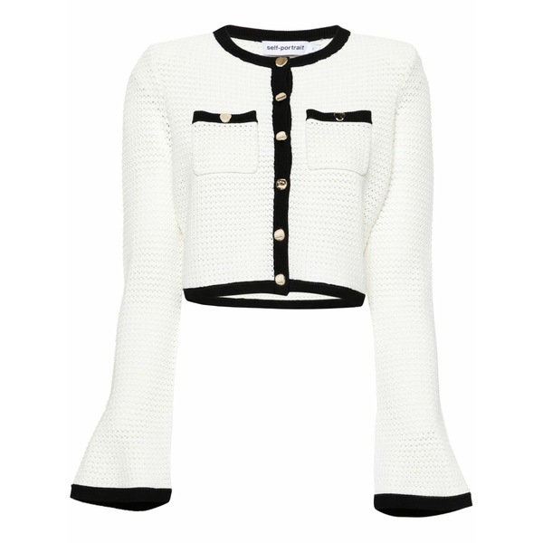 セルフ・ポートレイト レディース カーディガン アウター Pointelle-knit cropped cardigan White｜asty