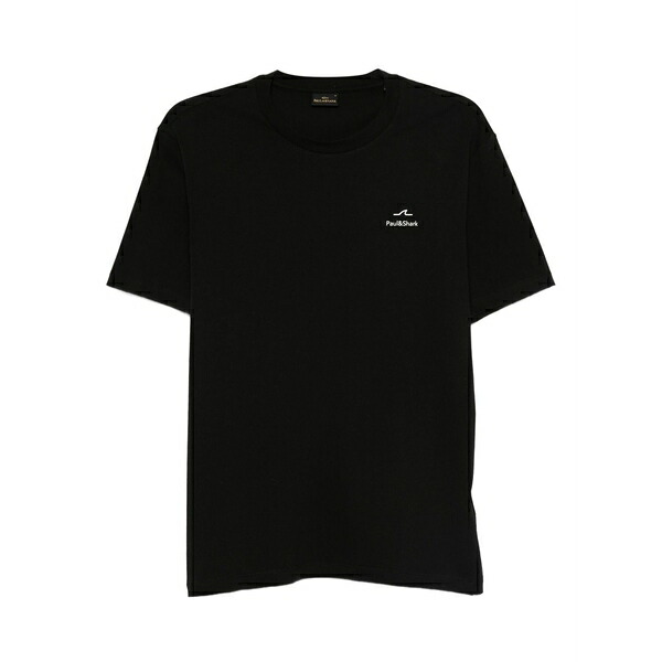 ポールアンドシャーク メンズ Tシャツ トップス Logo-embroidered cotton t-shirt Black｜asty