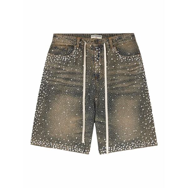 ベール メンズ カジュアルパンツ ボトムス Drawstring fastening denim shorts Grey|asty