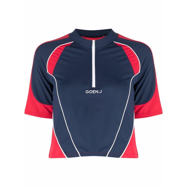 ゴエンジェイ レディース Tシャツ トップス Colour-block logo-embroidered top Blue｜asty