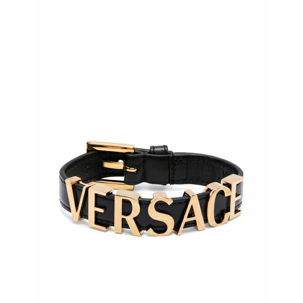 ヴェルサーチ メンズ ブレスレット・バングル・アンクレット 添え物 Logo-plaque bracelet Black
