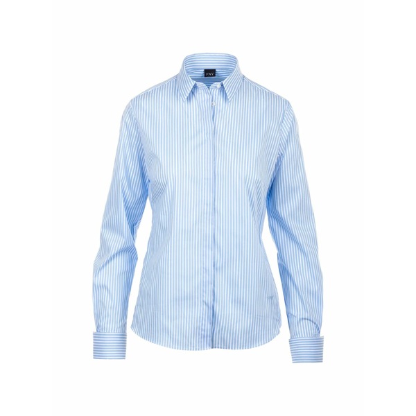 フェイ レディース シャツ トップス Striped turned-up cuffs shirt Blue|asty
