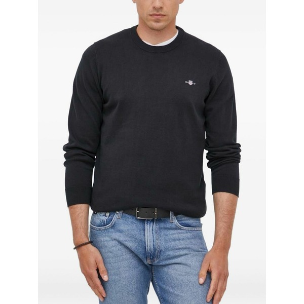 ガント メンズ 編み物\u0026プルオーバー アウター Logo-embroidered crew-neck sweater Black