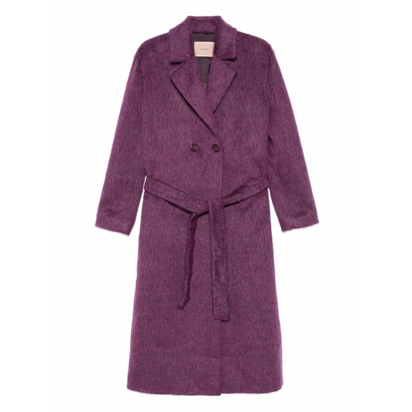 ツイン仕掛ける レディース 厚地の外套 アウター Belted double-breasted coat Purple