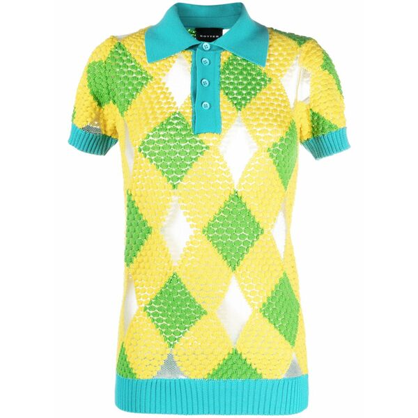 ボッター レディース スポーツシャツ トップス Geometric-pattern knitted polo shirt Yellow