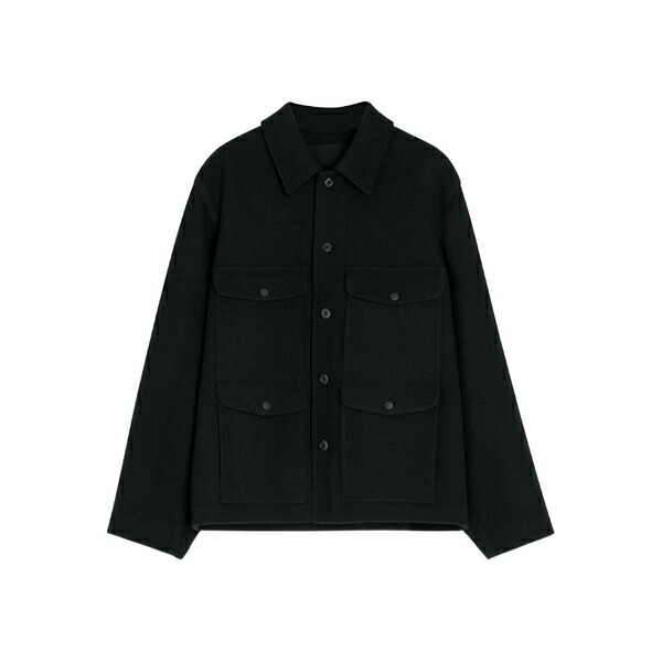ルメール メンズ ジャケット＆ブルゾン アウター Patch-pocket buttoned shirt jacket Black｜asty