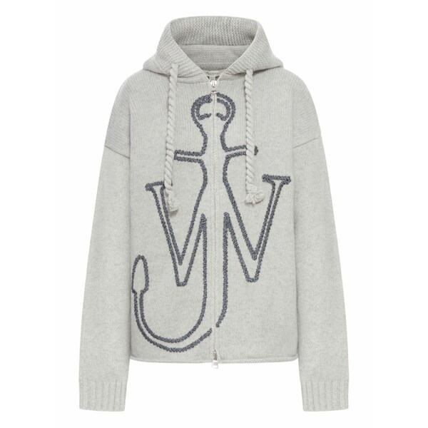 J.W.アンダーソン レディース 編み物\u0026スウェーター アウター Wool anchor-embroidery hoodie Grey