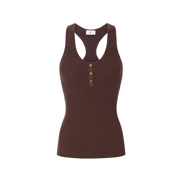 エリザベスフランキ レディース カットソー トップス Buttoned knit top Brown|asty