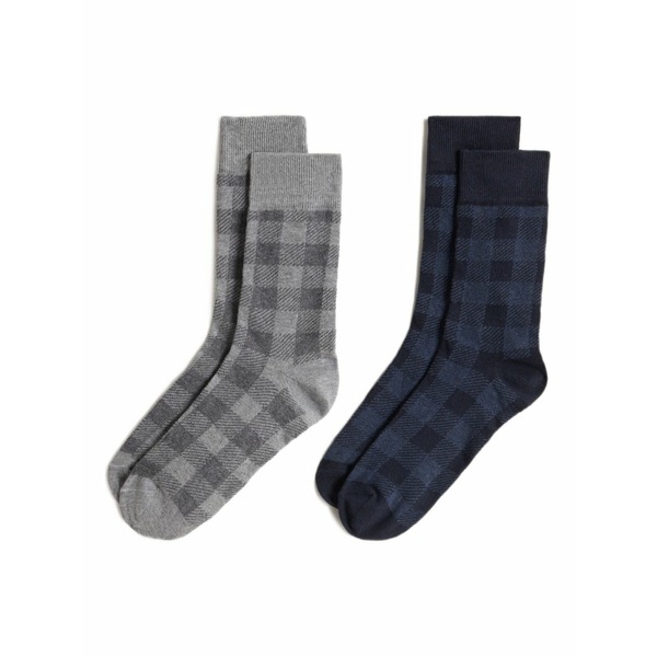 羊毛 資産家 メンズ ソックス アンダー御召しもの Check-pattern socks (pack of two) Grey