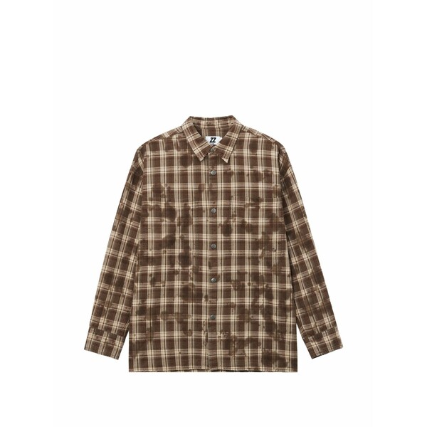 イズエ メンズ プルオーバー トップス Plaid-pattern shirt Brown