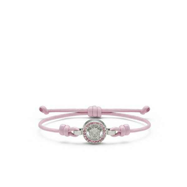 ヴェルサーチ レディース ブレスレット・バングル・アンクレット アクセサリー Medusa crystal leather bracelet Silver|asty