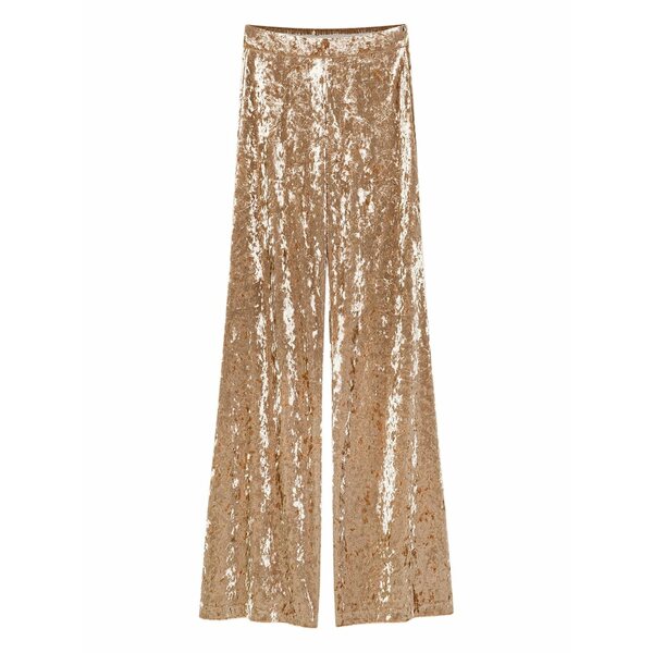 フォルテ フォルテ レディース カジュアルパンツ ボトムス Crushed-velvet flared trousers Gold｜asty