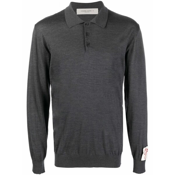 ゴールデングース メンズ ポロシャツ トップス Logo-patch wool polo shirt Grey|asty