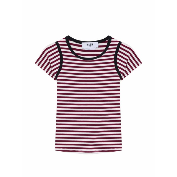 エムエスジイエム レディース Tシャツ トップス Striped trim t-shirt Red|asty