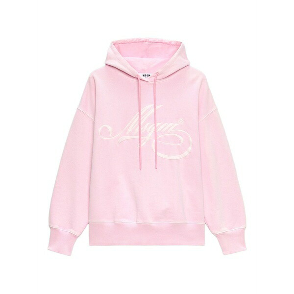 エムエスジイエム レディース パーカー・スウェットシャツ アウター Logo-embroidered hoodie Pink|asty
