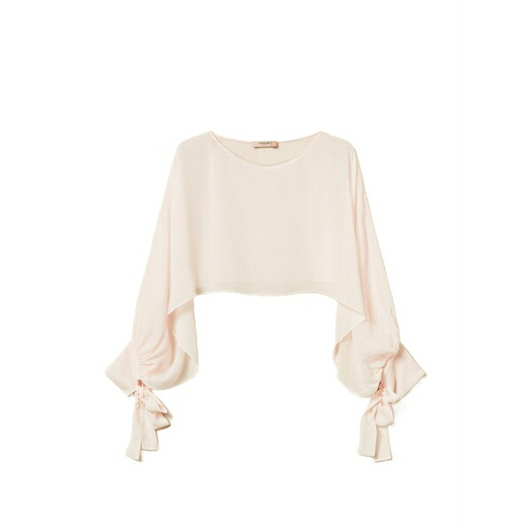 ツインセット レディース シャツ トップス Bow-detail cropped blouse Pink|asty