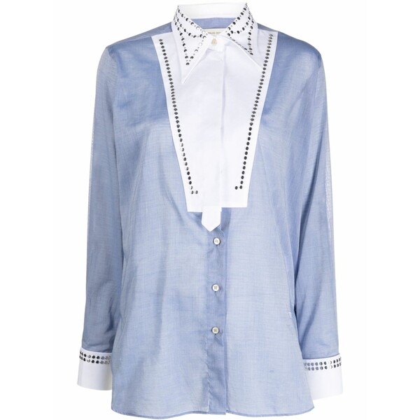 ウェールズ ボナー レディース シャツ トップス Stud-embellished bib shirt Blue｜asty