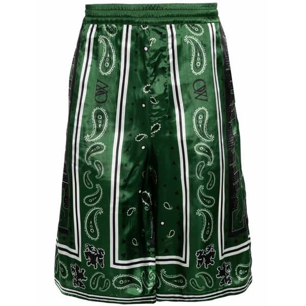 オフホワイト メンズ カジュアルパンツ ボトムス Bandana-print twill shorts Green|asty