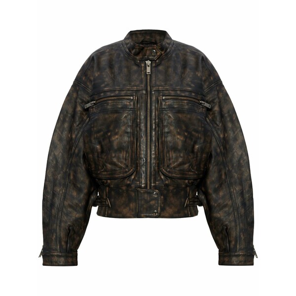 ゲタス レディース 上衣＆上衣 アウター Lineragz leather jacket Black