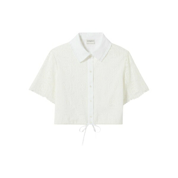 クローディピエルロ レディース プルオーバー トップス Lace-embellishment drawstring shirt White