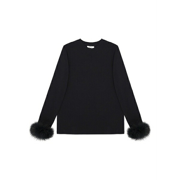 スリーパー レディース Tシャツ トップス Feather-cuffs jersey t-shirt Black｜asty