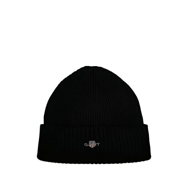 ガント メンズ かぶり笠 佩び物 Logo cotton blend beanie Black