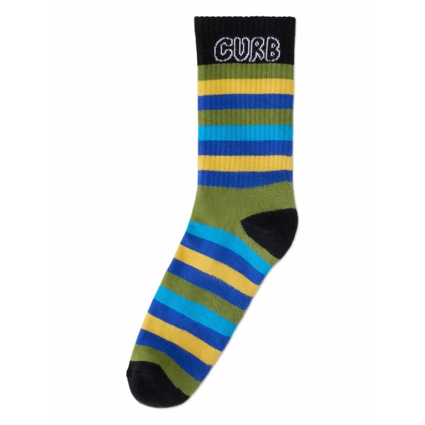 ランバン メンズ ソックス アンダー御召しもの Striped curb-lettering socks Green