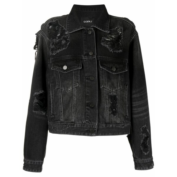 ゴエンジェイ レディース ジャケット＆ブルゾン アウター Distressed denim jacket Black｜asty
