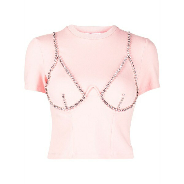 地域 レディース プルオーバー トップス Crystal-embellished cup-chain t-shirt Pink