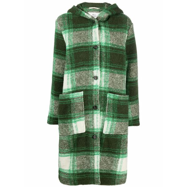 羊毛 分限者 レディース 厚地の外套 アウター Checked hooded wool-blend coat Green