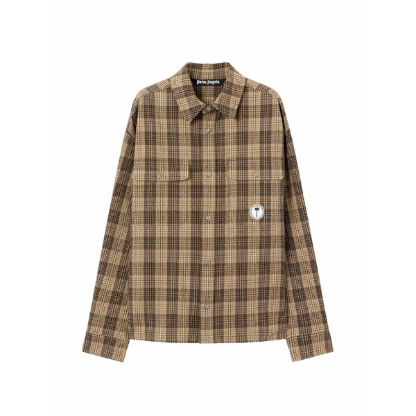 パーム・エンジェルス メンズ プルオーバー トップス Logo-patch checked-pattern shirt Brown メンズファッション-カジュアルシャツ-トップス