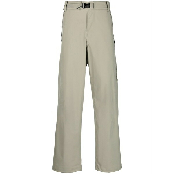 シーピーカンパニー メンズ 心地好いズボン下 ボトムス Logo-patch belted wide-leg trousers Green