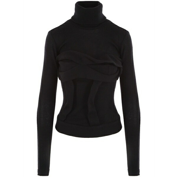 ジョーダンルカ レディース 編み物\u0026ティーシャツ アウター Gathered-detail layered jumper Black