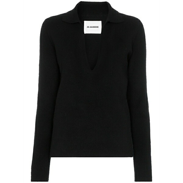 ジル・サンダー レディース 編み物\u0026ティーシャツ アウター Collared v-neck knit jumper Black