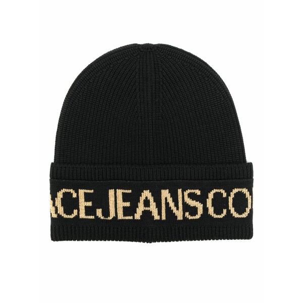 呼びりん探し回る レディース かぶり笠 付属品 Logo-intarsia knitted beanie Black