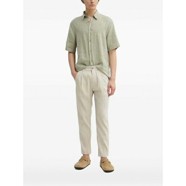 虎 オブ スウェーデン王国 メンズ プルオーバー トップス Short-sleeve linen shirt Green