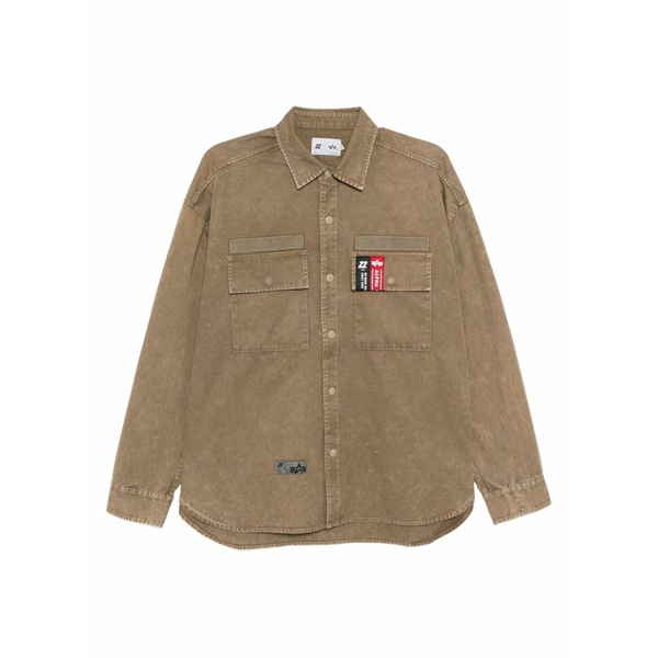 イズエ メンズ プルオーバー トップス Logo-patched shirt  Brown