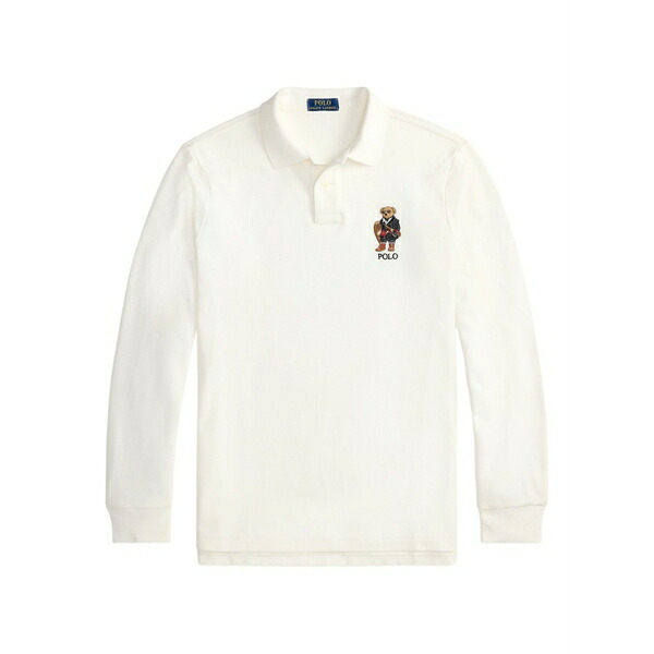 ラルフローレン メンズ ポロシャツ トップス Bear-embroidered long-sleeve polo shirt White|asty
