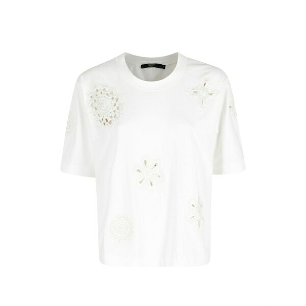 セブンティ レディース プルオーバー トップス Crochet-patch t-shirt White
