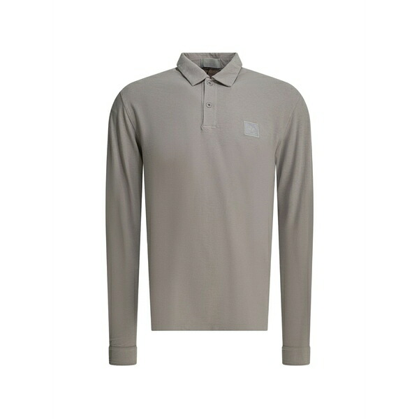 ストーンアイランド メンズ ポロシャツ トップス Logo-patch long-sleeve polo shirt Grey|asty