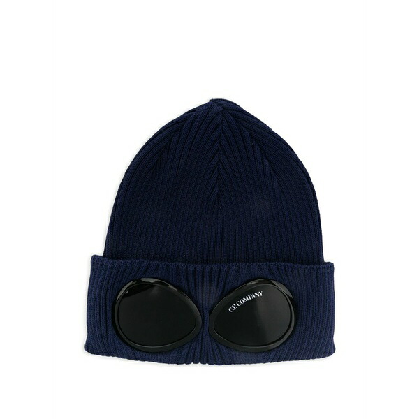 シーピーカンパニー メンズ 帽子 アクセサリー Goggle-detail beanie hat Blue|asty