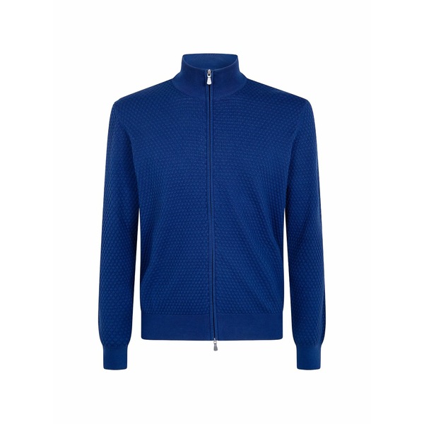 グランサッソ メンズ カーディガン アウター Honeycomb-knit zip-up jacket Blue｜asty