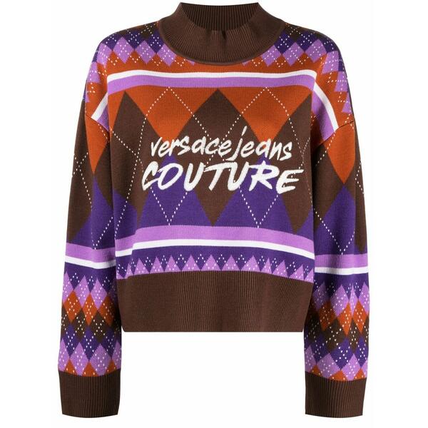 呼びりん探し回る レディース 編み物\u0026スウェーター アウター Argyle-knit logo-embroidered jumper Brown