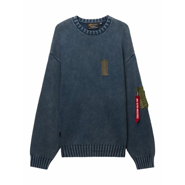 アルファインダストリーズ メンズ 編み物\u0026プルオーバー アウター Pocket-patch crew-neck sweater Blue