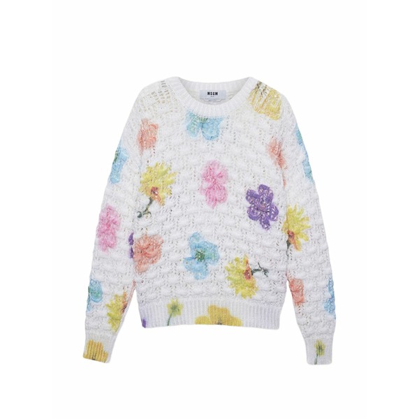 エムエスジイエム レディース 編み物\u0026プルオーバー アウター Floral sweater White
