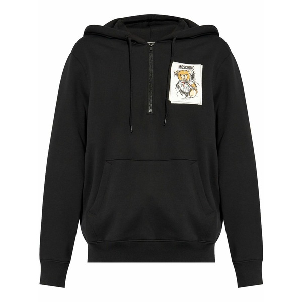 モスキーノ レディース パーカー・スウェットシャツ アウター Logo-patch hoodie Black